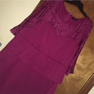 22W Raspberry Lace Yoke and Sleeve Peplum Dress